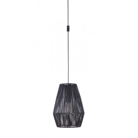 Portable Swag Pendant w/Rattan Shade in Flat Black, SW2009-FB