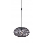 Portable Swag Pendant w/Rattan Shade in Flat Black, SW2003-FB