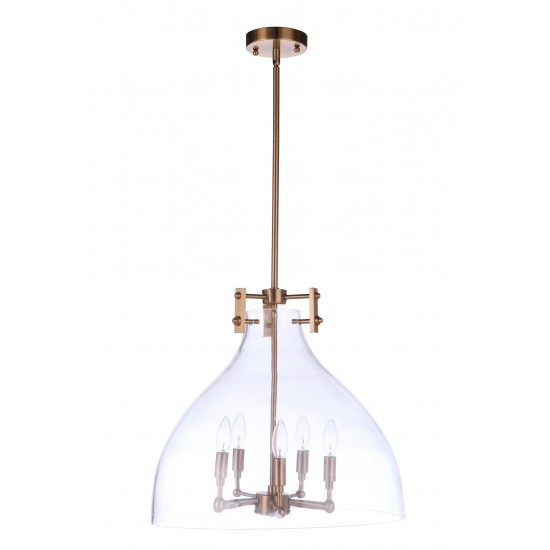 Chardonnay 5 Light Pendant, Satin Brass