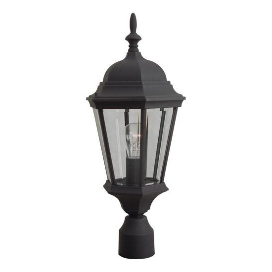 Straight Glass 1 Light Post Mount in Matte Black with Clear Beveled Glass