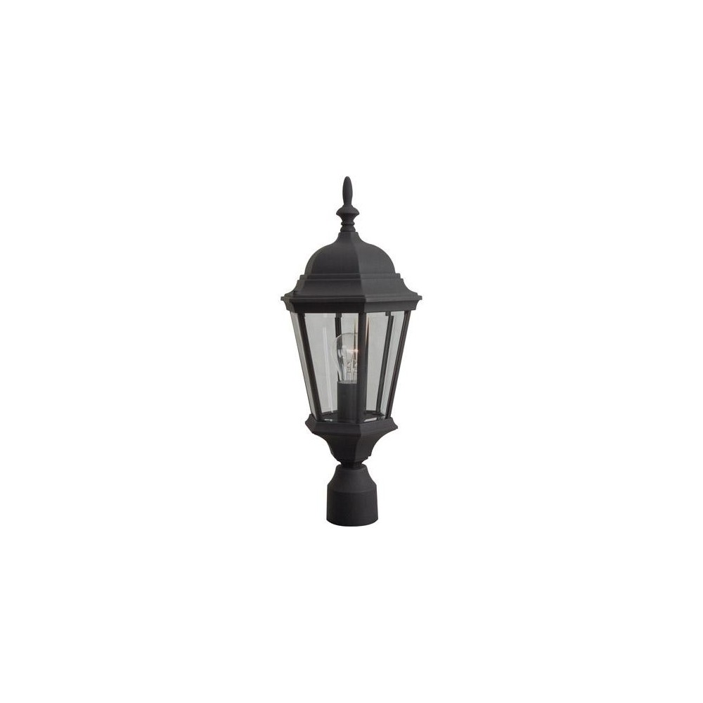 Straight Glass 1 Light Post Mount in Matte Black with Clear Beveled Glass