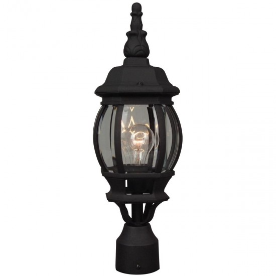 French Style 1 Light Post Mount in Matte Black with Clear Beveled Glass