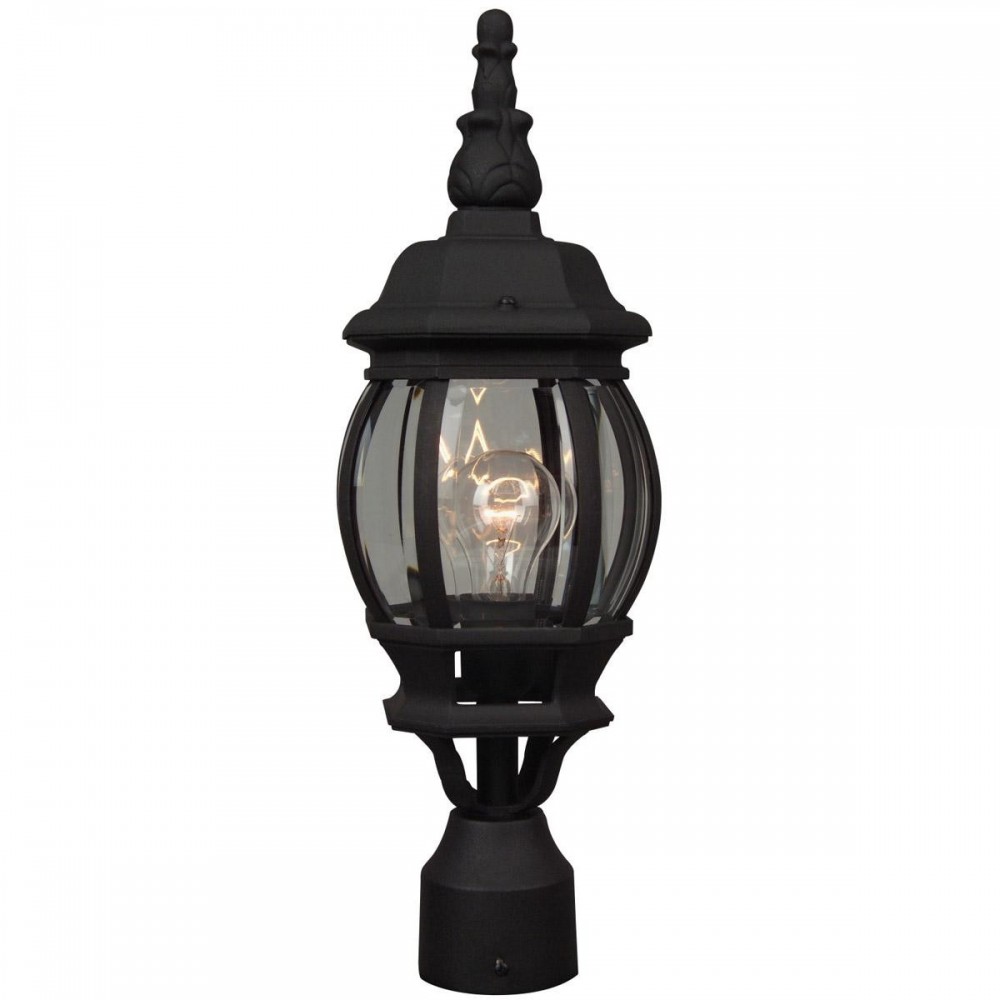 French Style 1 Light Post Mount in Matte Black with Clear Beveled Glass