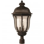 Harper 3 Light Post Mount in Peruvian Bronze with Clear Seeded Glass