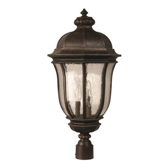 Harper 3 Light Post Mount in Peruvian Bronze with Clear Seeded Glass