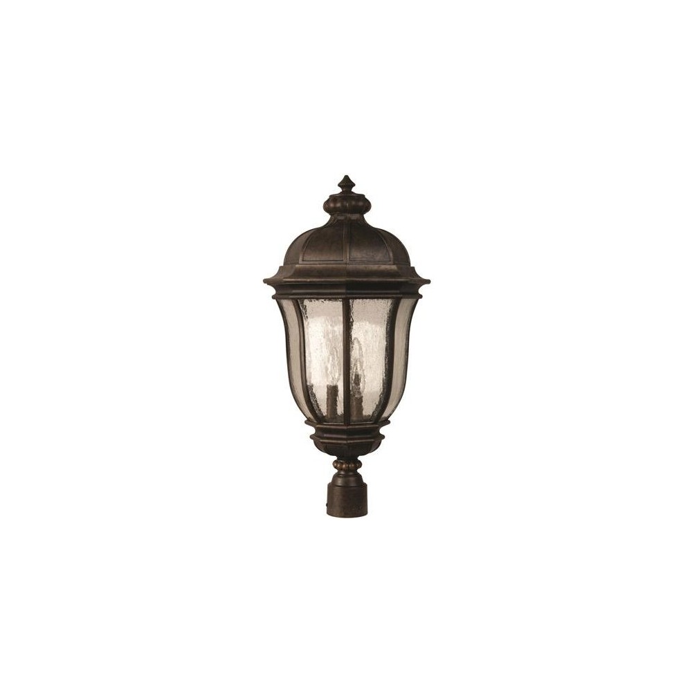 Harper 3 Light Post Mount in Peruvian Bronze with Clear Seeded Glass