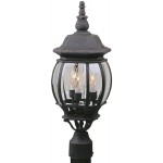 French Style 3 Light Post Mount in Matte Black with Clear Beveled Glass