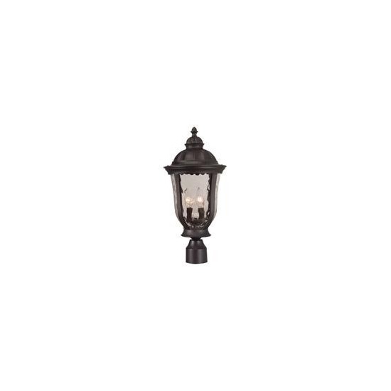 Frances 3 Light Post Mount in Oiled Bronze with Clear Hammered Glass