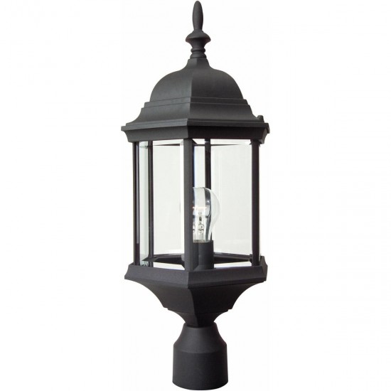 Hex Style 1 Light Post Mount in Matte Black with Clear Beveled Glass