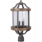 Ashwood 2 Light Post Mount in Textured Black/Whiskey Barrel with Clear Glass