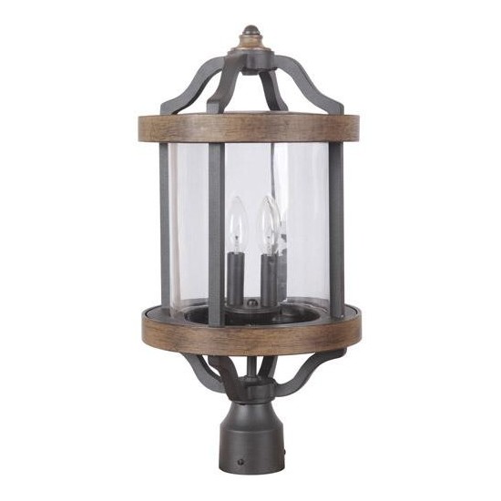 Ashwood 2 Light Post Mount in Textured Black/Whiskey Barrel with Clear Glass