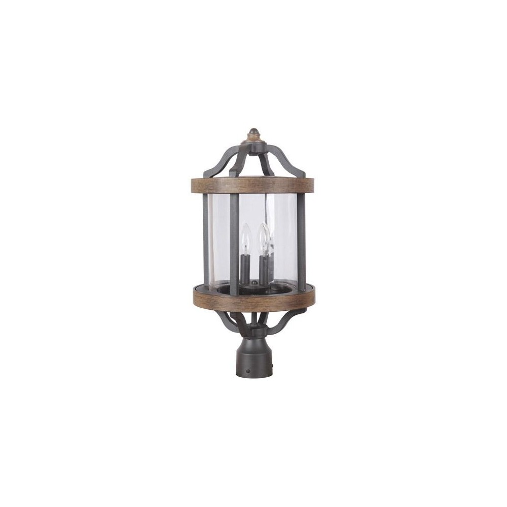 Ashwood 2 Light Post Mount in Textured Black/Whiskey Barrel with Clear Glass