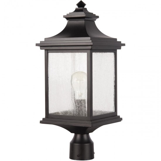 Gentry 1 Light Post Mount in Midnight with Clear Seeded Glass