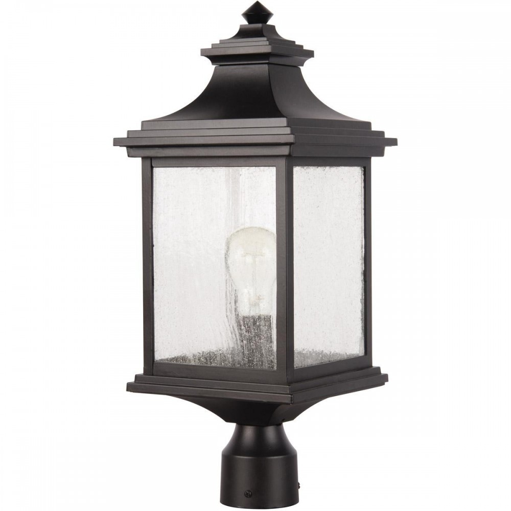 Gentry 1 Light Post Mount in Midnight with Clear Seeded Glass