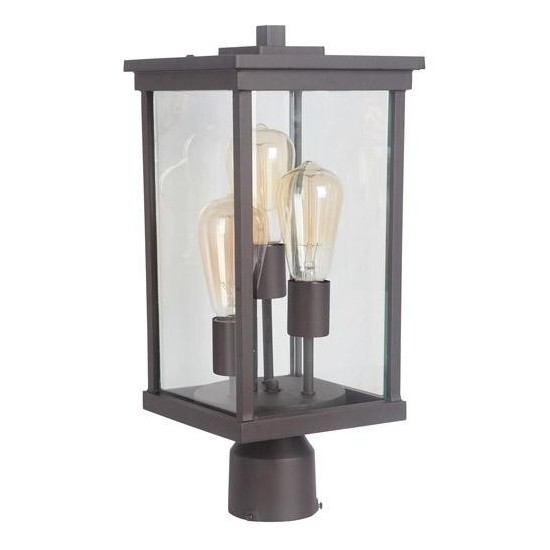 Riviera III 3 Light Large Post Mount in Oiled Bronze with Clear Beveled Glass