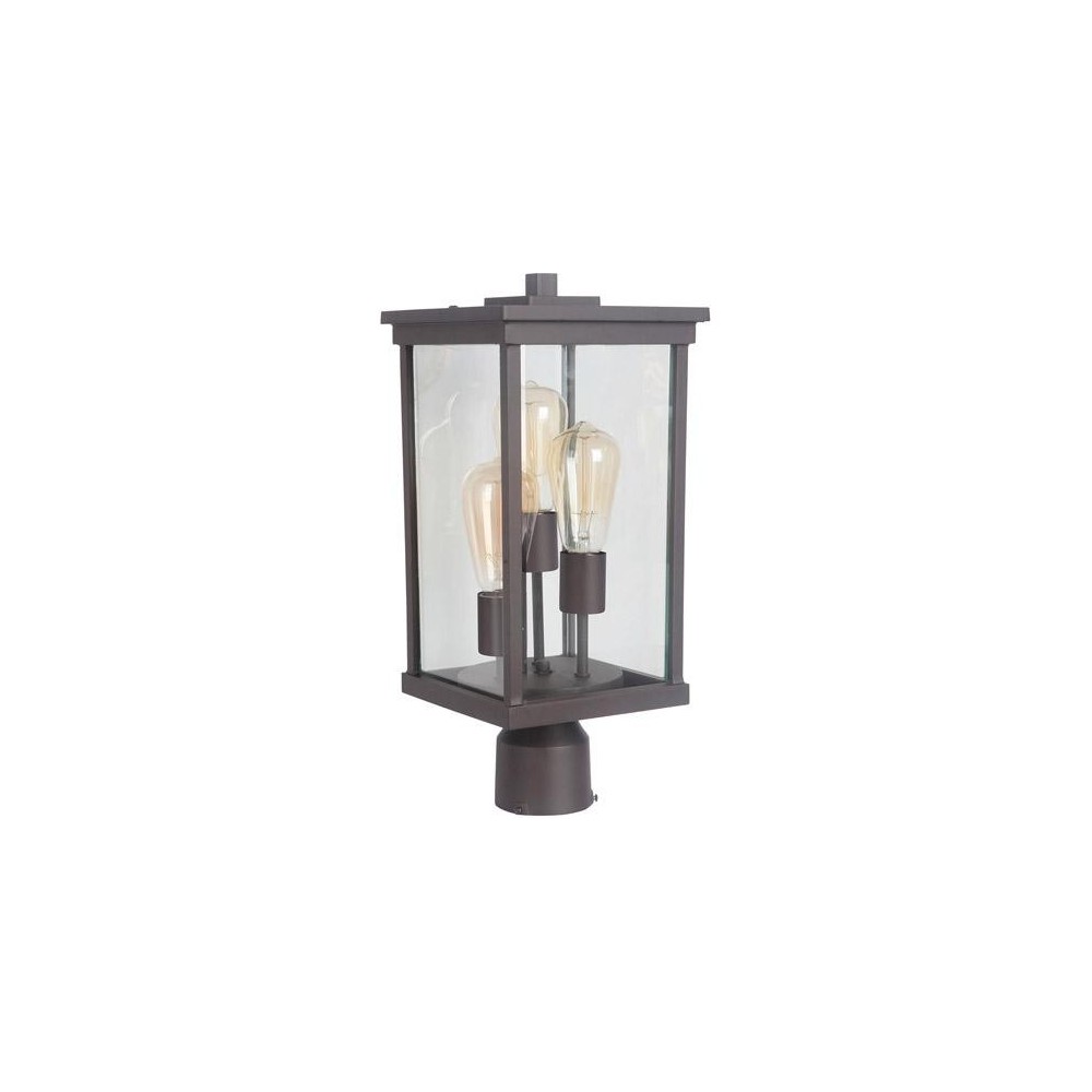 Riviera III 3 Light Large Post Mount in Oiled Bronze with Clear Beveled Glass