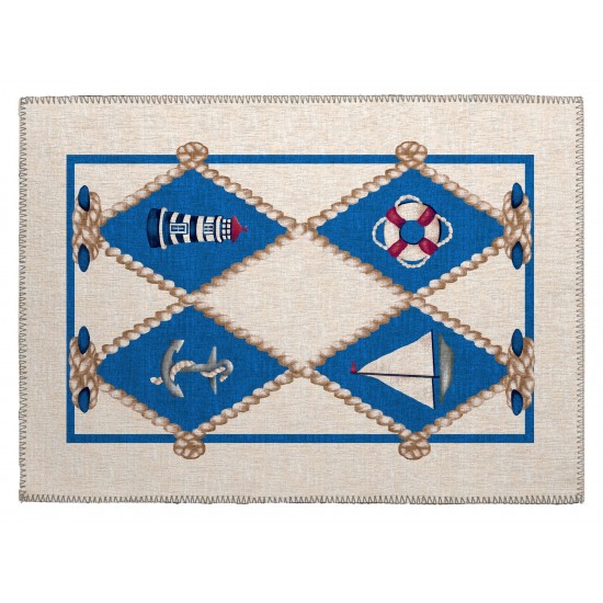 Indoor/Outdoor Harbor HA6 Ivory Washable 1'8" x 2'6" Rug