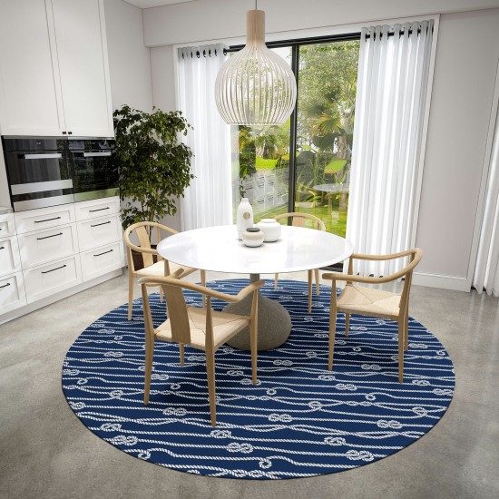 Indoor/Outdoor Harbor HA7 Navy Washable 8' x 8' Round Rug