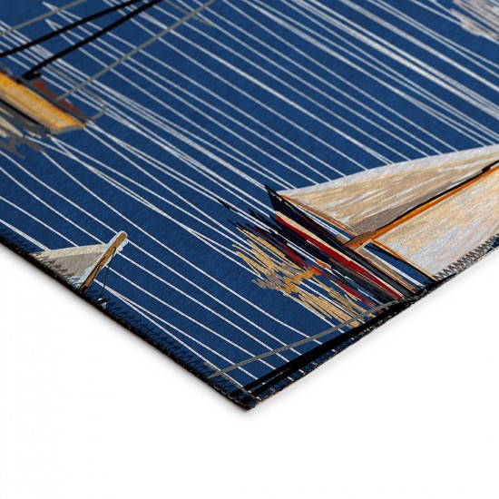 Indoor/Outdoor Harbor HA8 Navy Washable 8' x 8' Round Rug