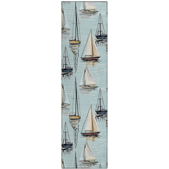 Indoor/Outdoor Harbor HA8 Teal Washable 2'3" x 7'6" Runner Rug