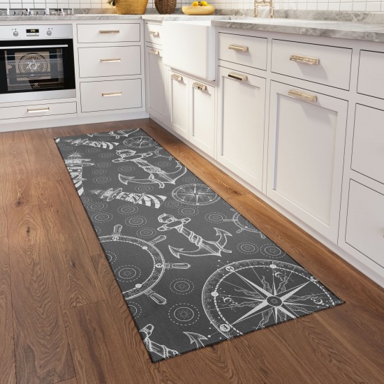 Indoor/Outdoor Harbor HA9 Grey Washable 2'3" x 7'6" Runner Rug