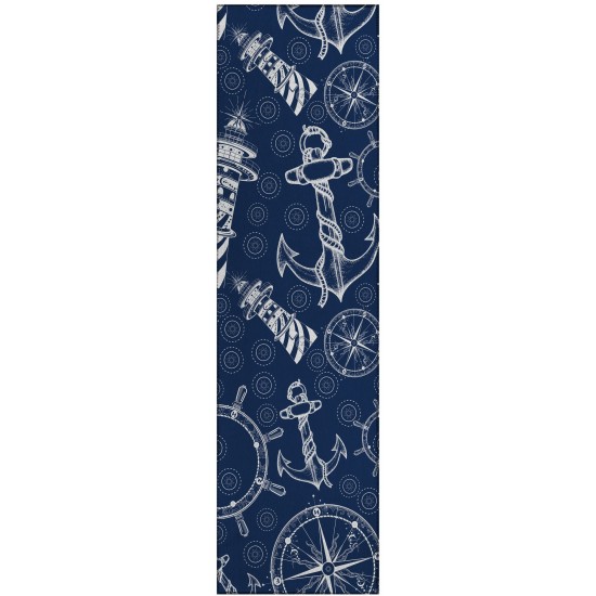 Indoor/Outdoor Harbor HA9 Navy Washable 2'3" x 7'6" Runner Rug