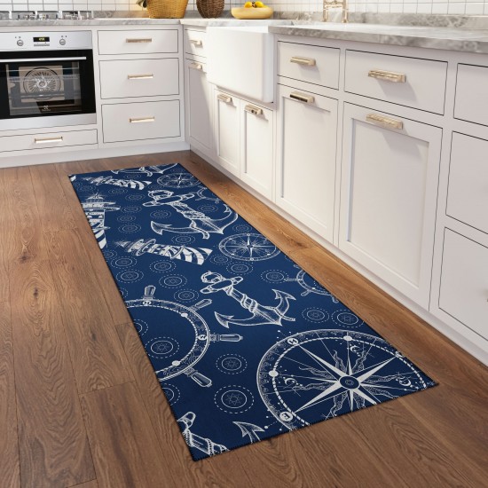 Indoor/Outdoor Harbor HA9 Navy Washable 2'3" x 7'6" Runner Rug