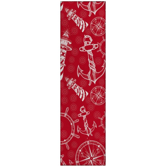 Indoor/Outdoor Harbor HA9 Red Washable 2'3" x 7'6" Runner Rug