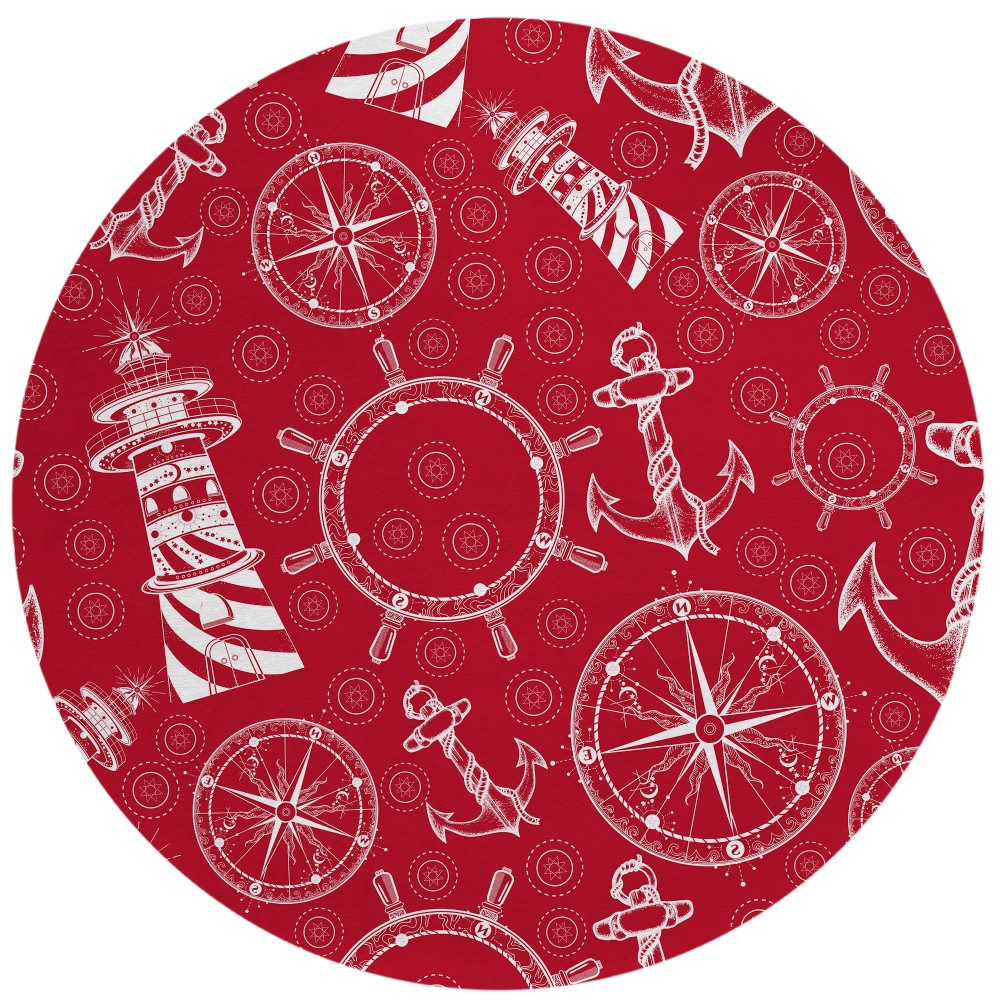 Indoor/Outdoor Harbor HA9 Red Washable 8' x 8' Round Rug