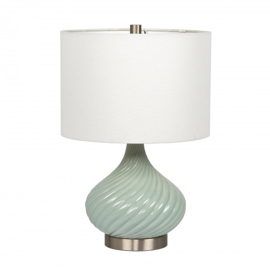 Chalk Blue Ceramic Table Lamp w/White Hard Back Shade,Spider