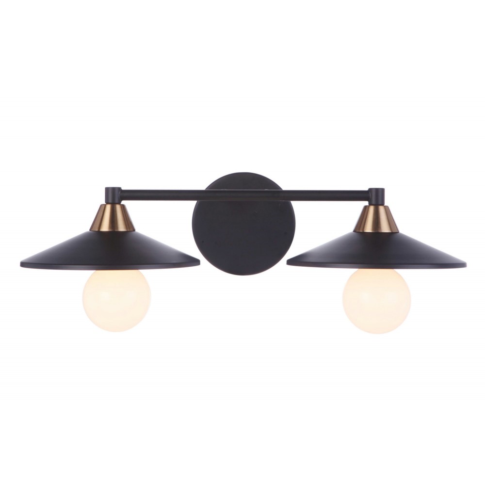 Isaac 2 Light Vanity in Flat Black / Satin Brass