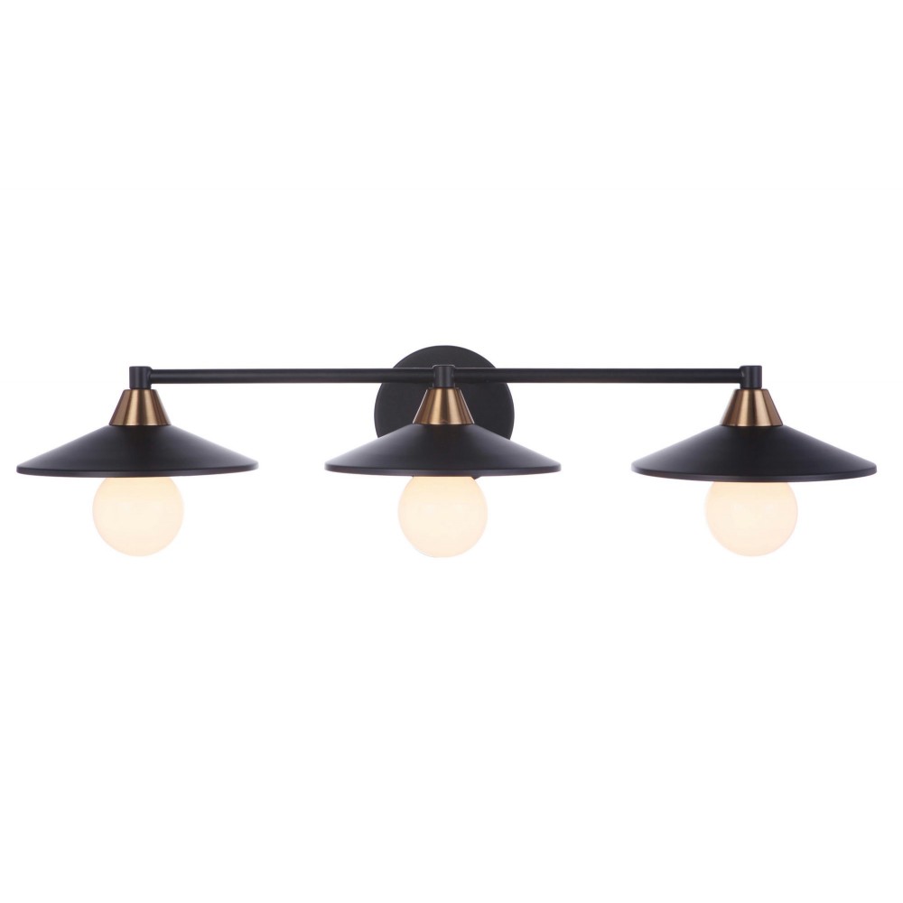 Isaac 3 Light Vanity in Flat Black / Satin Brass