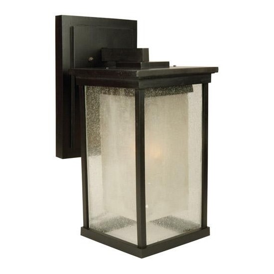 Riviera 1 Light L Wall Mount Oiled Bronze w/ Clear Seeded & Frosted Amber Glass