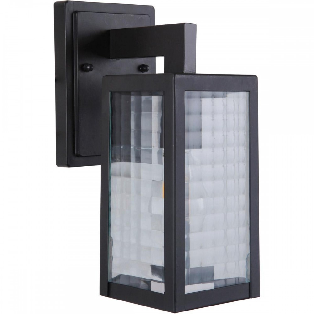 Deka 1 Light Small Wall Mount in Chromite with Square Patterned Clear Glass