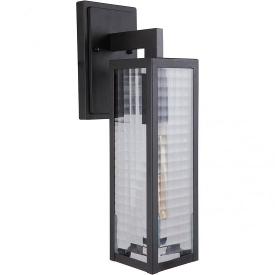 Deka 1 Light Medium Wall Mount in Chromite with Square Patterned Clear Glass