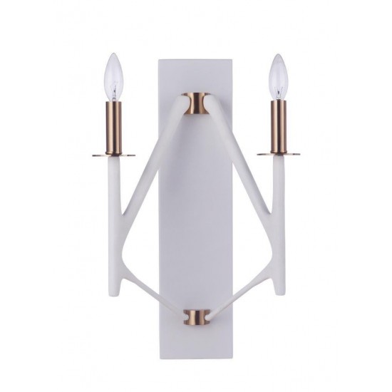 The Reserve 2 Light Wall Sconce in Matte White/Satin Brass