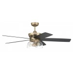 52" Gibson Indoor Brass Ceiling Fan Integrated Light Kit, Rev Blades & Remote