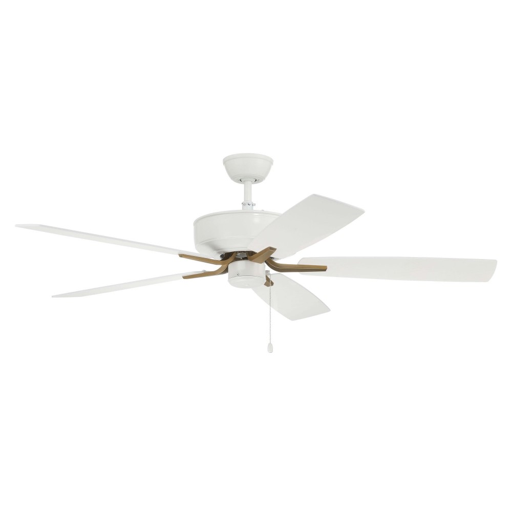 52" Pro Plus Fan in White/Satin Brass with Reversible White/Washed Oak Blades