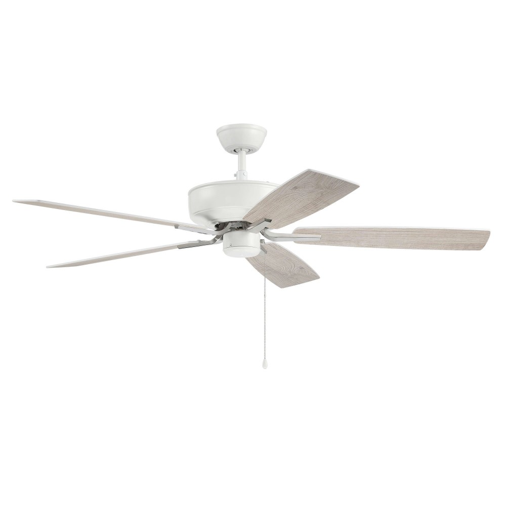 52" Pro Plus Fan in White/Polished Nickel w/ Reversible White/Washed Oak Blades