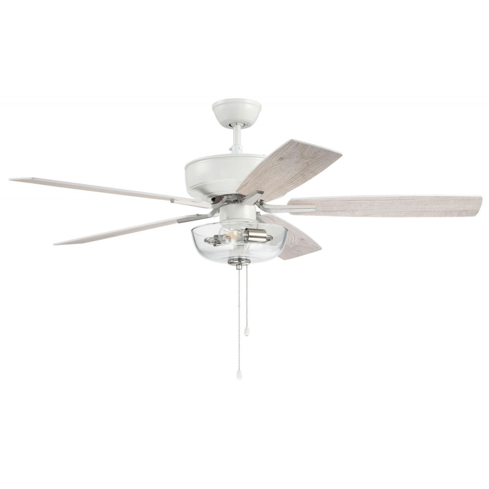 52" Pro Plus Fan w/ Bowl Light Kit White/Polished Nickel w/ Rev White Oak Blades