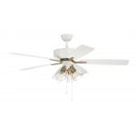 52" Pro Plus Fan w/ Clear 4 Light Kit White/Brass w/ rev White/Washed Oak Blades