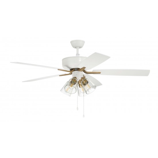 52" Pro Plus Fan w/ Clear 4 Light Kit White/Brass w/ rev White/Washed Oak Blades