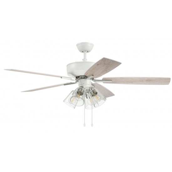 52" Pro Plus Fan w/ Clear 4 Light Kit White/Nickel, rev White Oak Blades