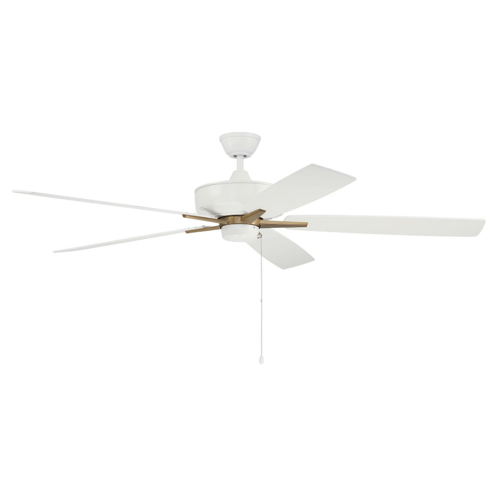 60" Super Pro Fan in White/Satin Brass with Reversible White/Washed Oak Blades