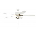 60" Super Pro Fan w/ Clear Bowl Light Kit White/Brass w/ rev White Oak Blades