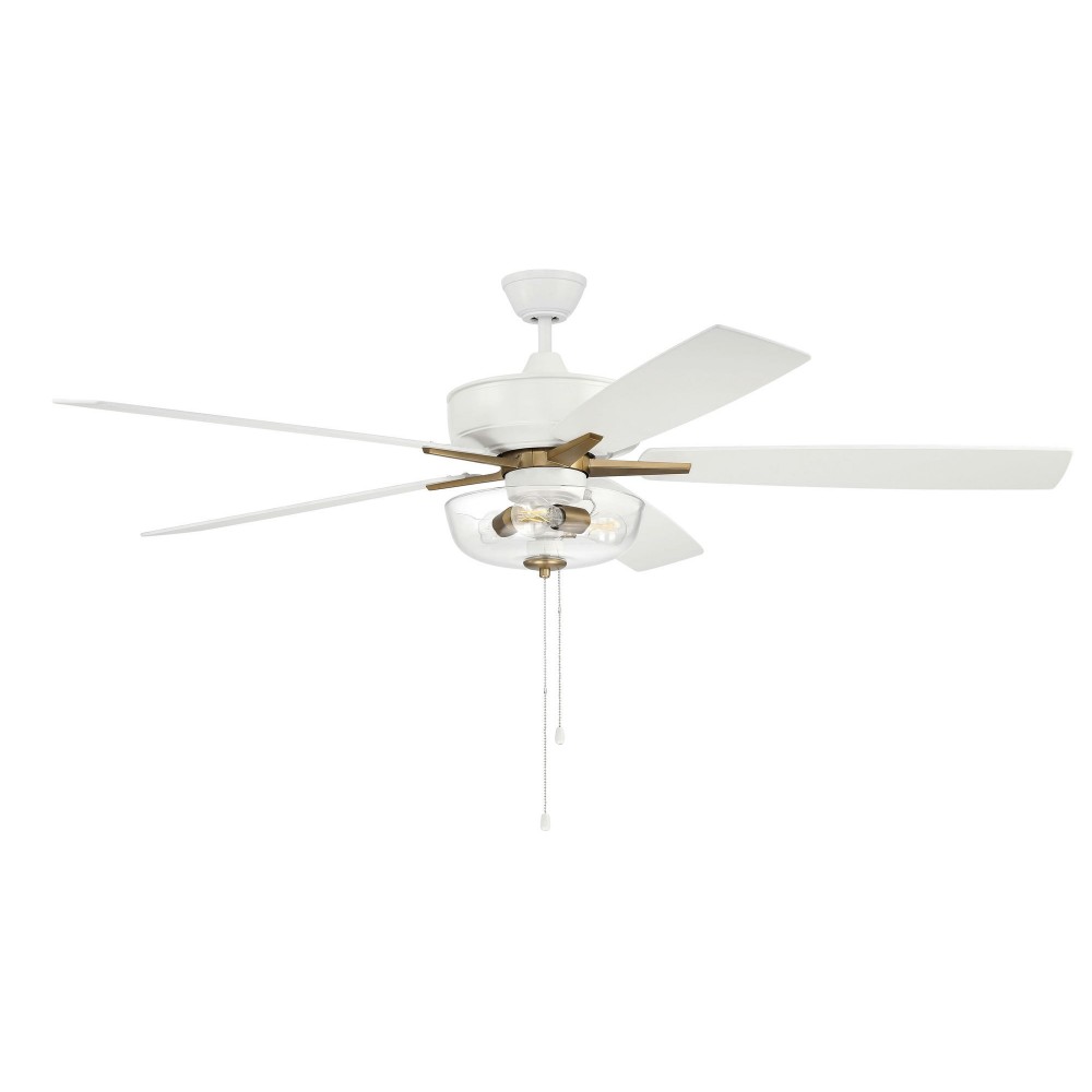 60" Super Pro Fan w/ Clear Bowl Light Kit White/Brass w/ rev White Oak Blades