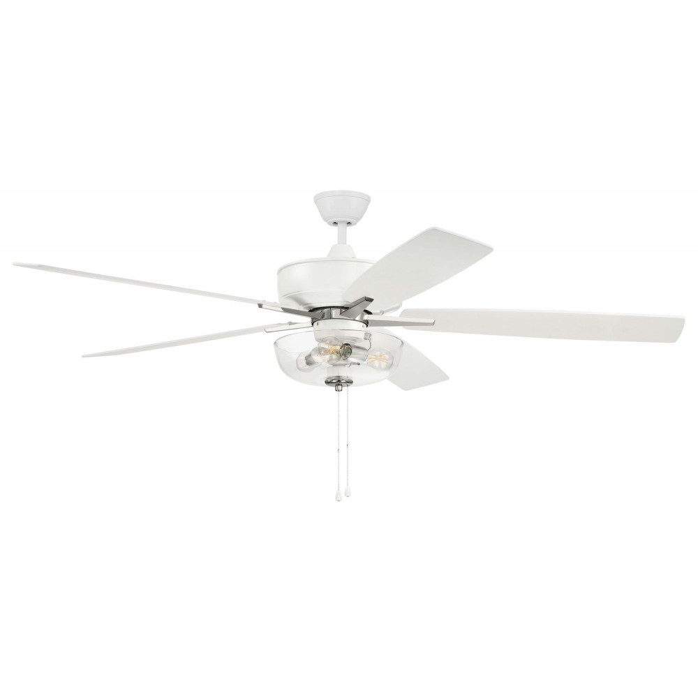 60" Super Pro Fan w/ Clear Bowl Light Kit White/Nickel, rev White Oak Blades