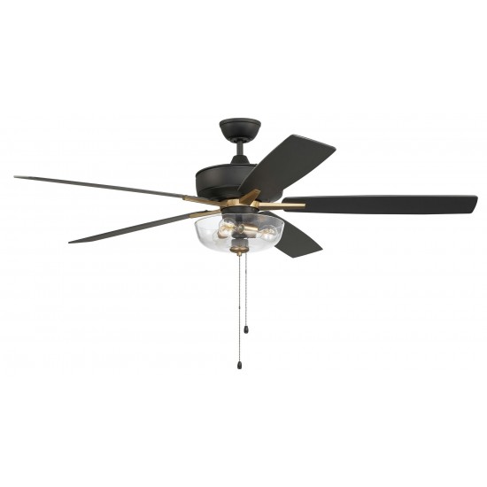 60" Super Pro Fan w/ Clear Bowl Light Kit black/Brass w/ rev black Walnut Blades