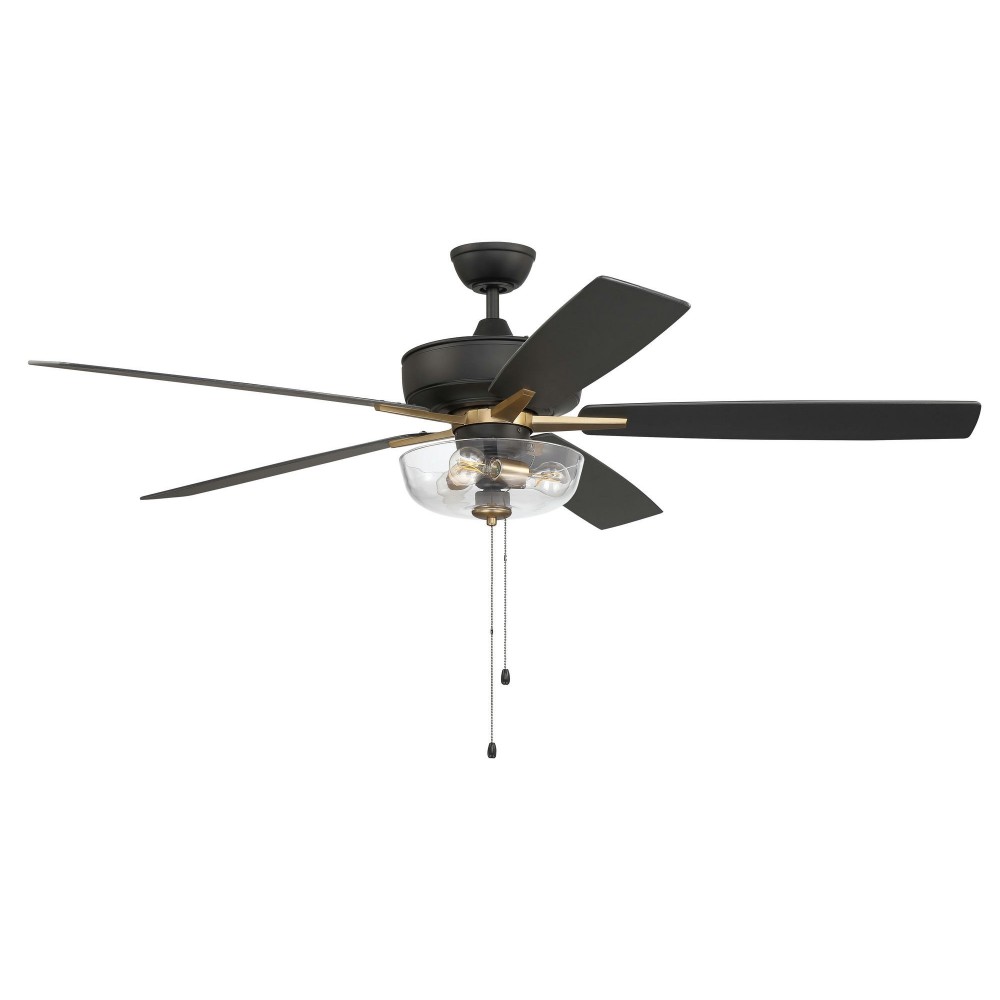 60" Super Pro Fan w/ Clear Bowl Light Kit black/Brass w/ rev black Walnut Blades