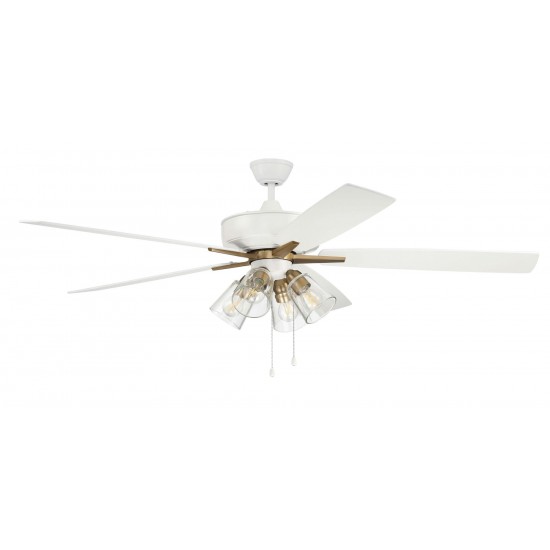 60" Super Pro Fan w/ Clear 4 Light Kit White/Brass w/ rev White Oak Blades